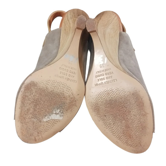 Anthropologie Latitude Femme Soft Taupe Suede Sandal Wedge Heels Open To… - Picture 8 of 10